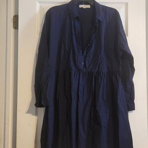 LOFT Blue Long Sleeve Polo Collar Babydoll Dress